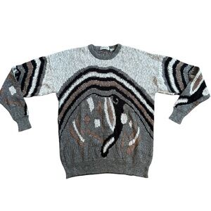 Vintage 90’s Mens Abstract Sweater Damon Sz  Large Crewneck Knit Pullover Cotton